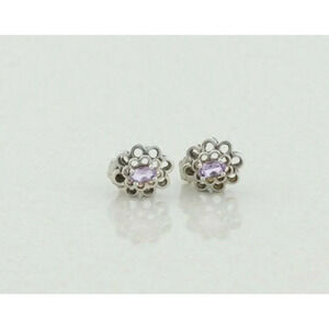 Sterling Silver Purple Amethyst Flower Earrings Stud Post Earrings